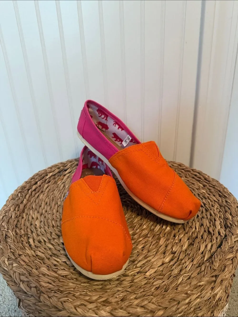 TOMS Orange Front Pink Heel Canvas Slip-On Shoes